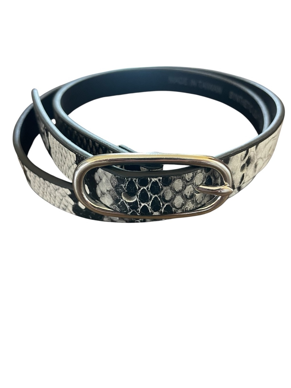 Banana Republic Black & White Snake-Print Leather Belt with Oval Buckle Medium